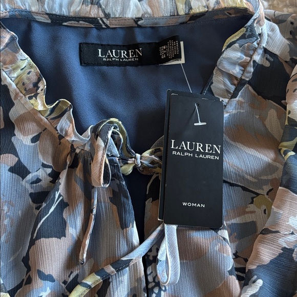 Ralph Lauren Plus Size blue Floral Ruffle Trim Georgette Dress. NWT Size 22W - Picture 8 of 9